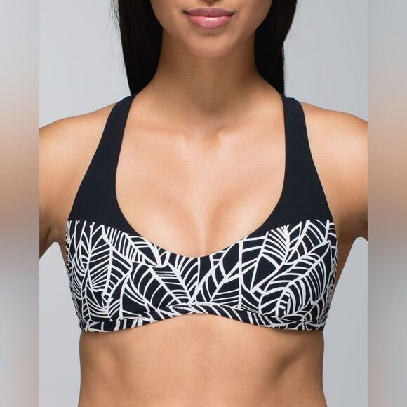 Lululemon Shanti Surf Sport Bikini Top in Pretty Palm Black Angel Wing / Black - Picture 1 of 9
